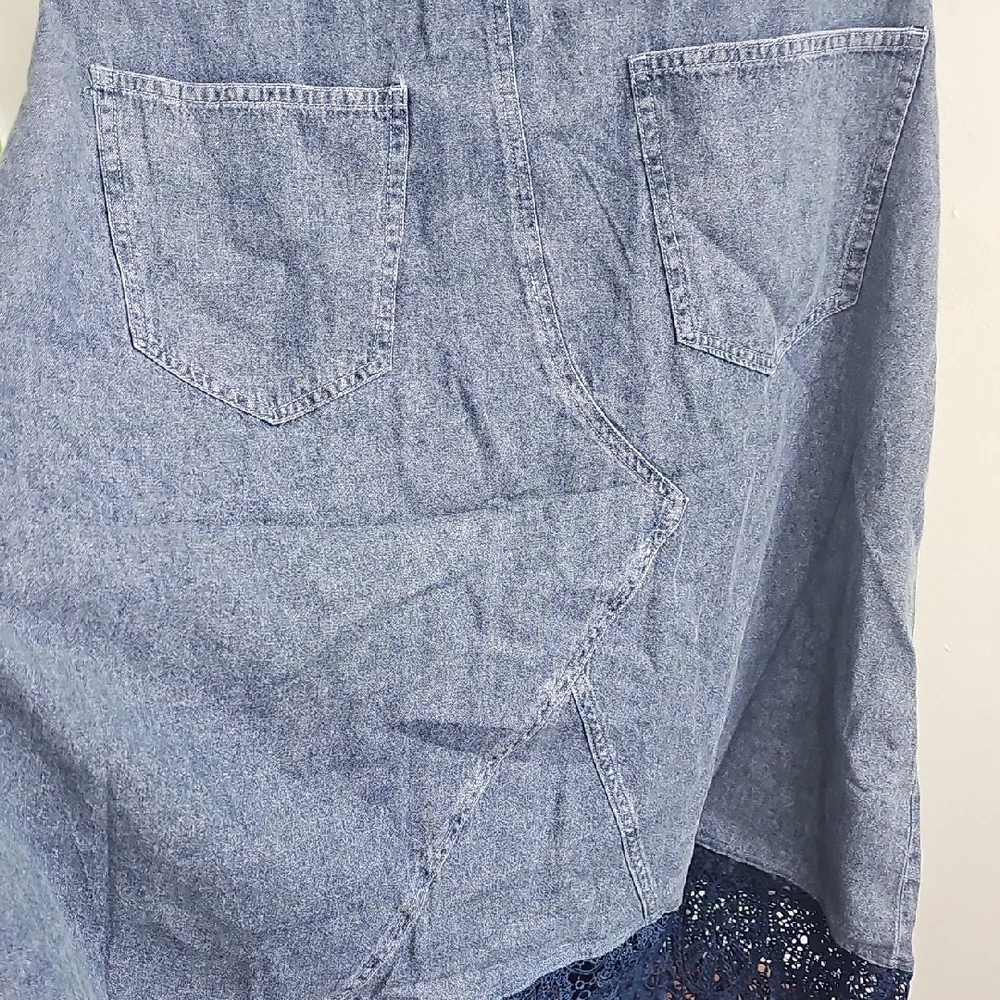 Indigo Thread Co. Denim‎  Skirt With Blue Crochet Lace Bottom Hem Size XL NEW - Picture 5 of 5